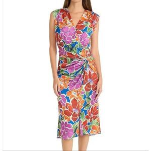 Maggie London Sleeveless Midi Floral Faux Wrap Dress Women’s Size 10